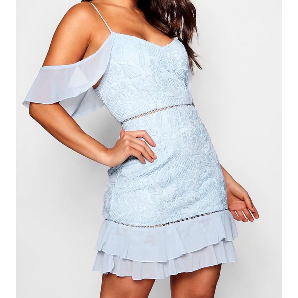 Boohoo Boutique Lace Ruffle Mini Dress